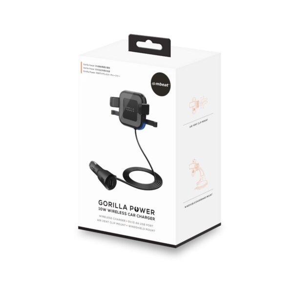 V186-MB-WCS-02-27435-00.jpg NNEDSZ mbeat Gorilla Power 10W Wireless Car Charger With 2.4A USB Charging, Air Vent Clip & Windshield Stand