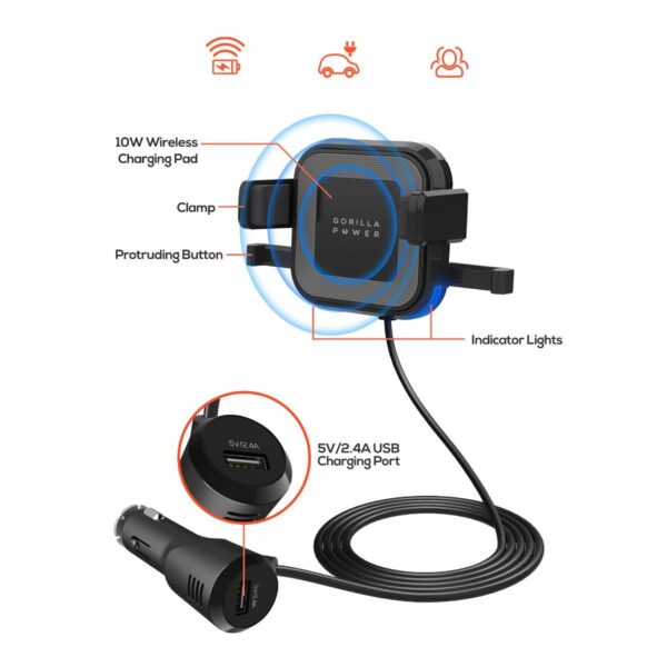 V186-MB-WCS-02-27435-02.jpg NNEDSZ mbeat Gorilla Power 10W Wireless Car Charger With 2.4A USB Charging, Air Vent Clip & Windshield Stand