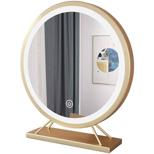 V324-CS-HOMIRGD403-GOLD-LED-DESK-MIRRO-1-00.jpg NNEDSZ Touch Screen Table Desktop LED Light Vanity Mirror Makeup Mirror Round Mirror 40cm