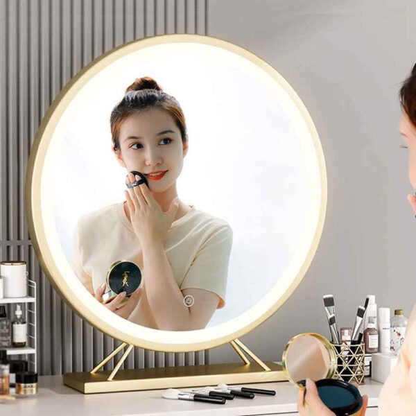 V324-CS-HOMIRGD403-GOLD-LED-DESK-MIRRO-2-01.jpg NNEDSZ Touch Screen Table Desktop LED Light Vanity Mirror Makeup Mirror Round Mirror 40cm