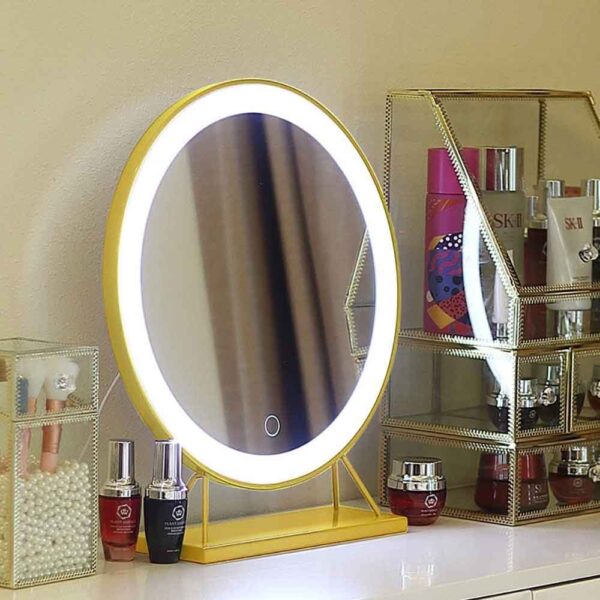 V324-CS-HOMIRGD403-GOLD-LED-DESK-MIRRO-4-03.jpg NNEDSZ Touch Screen Table Desktop LED Light Vanity Mirror Makeup Mirror Round Mirror 40cm